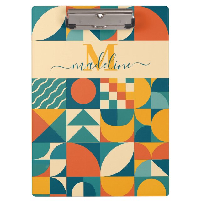Personalised Retro Geometric Colourful  Clipboard (Front)