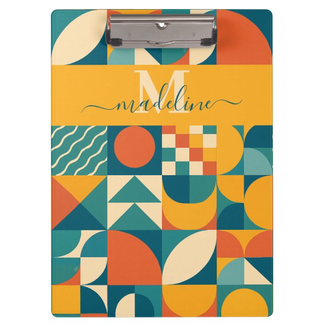 Personalised Retro Geometric Colourful  Clipboard (Front)
