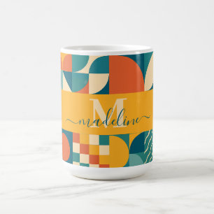 Personalised Retro Geometric Colourful  Coffee Mug