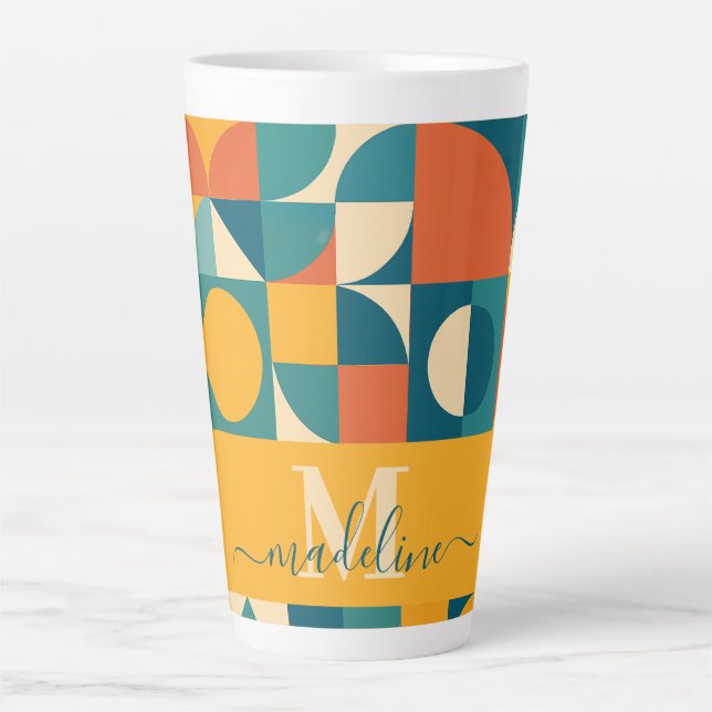 Personalised Retro Geometric Colourful  Latte Mug (Front)