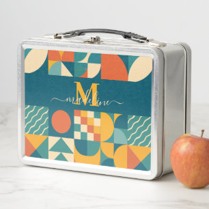 Personalised Retro Geometric Colourful  Metal Lunch Box