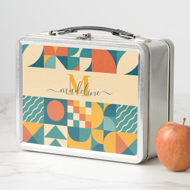 Personalised Retro Geometric Colourful  Metal Lunch Box (In Situ)