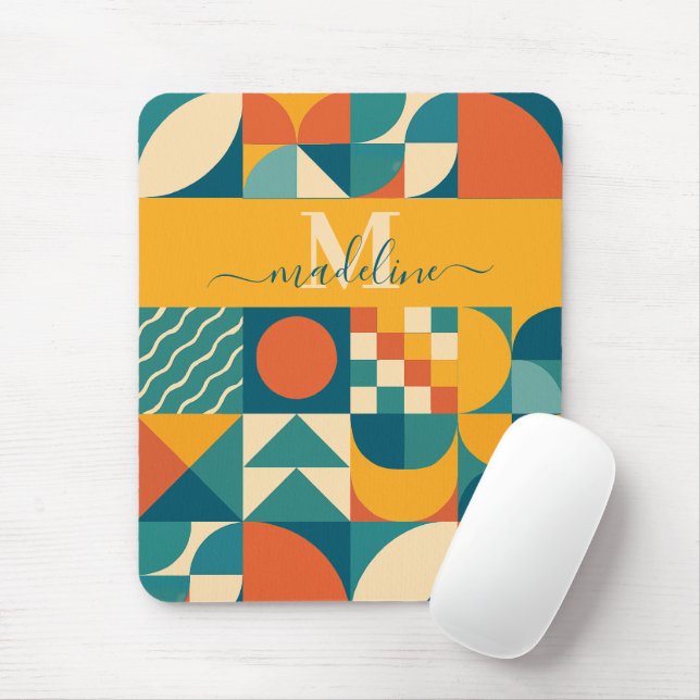 Personalised Retro Geometric Colourful  Mouse Pad (With Mouse)