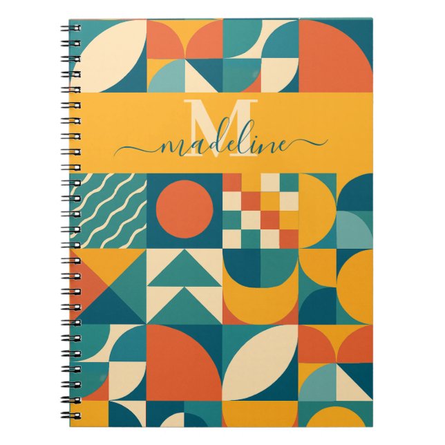 Personalised Retro Geometric Colourful  Notebook (Front)