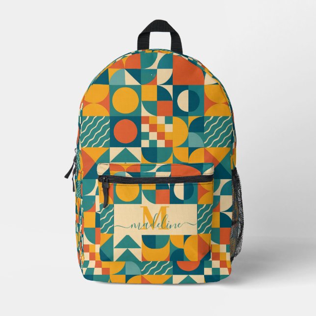 Personalised Retro Geometric Colourful  Printed Backpack (Front)