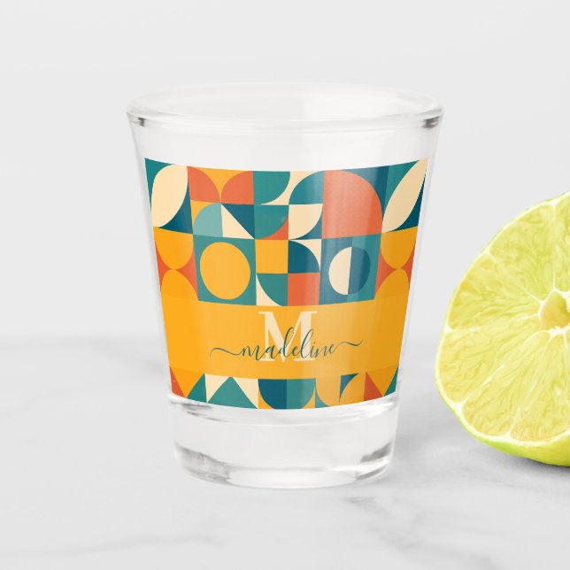 Personalised Retro Geometric Colourful  Shot Glass (Front)