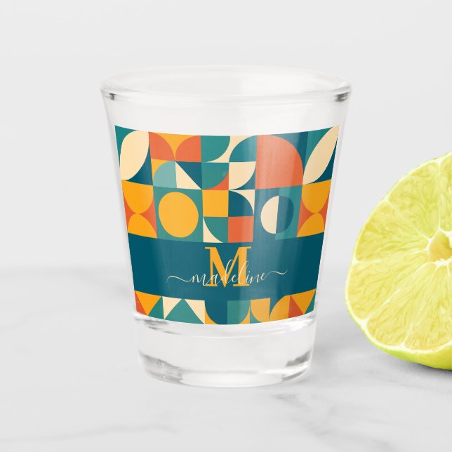 Personalised Retro Geometric Colourful  Shot Glass (Front)