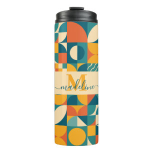 Personalised Retro Geometric Colourful Thermal Tumbler