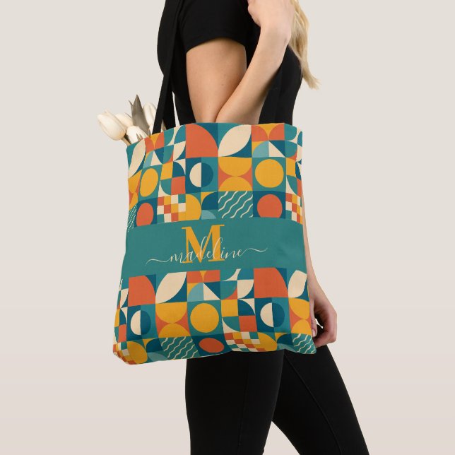 Personalised Retro Geometric Colourful  Tote Bag (Close Up)