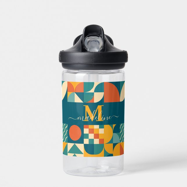 Personalised Retro Geometric Colourful  Water Bottle (Front)