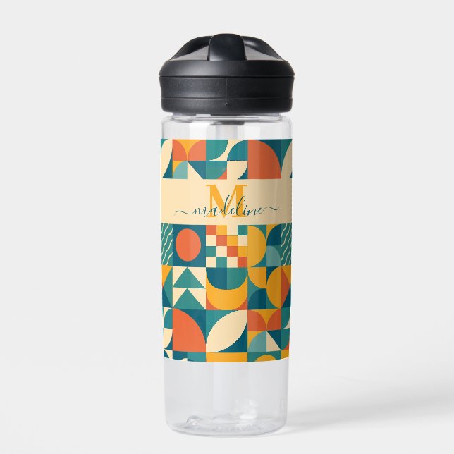 Personalised Retro Geometric Colourful  Water Bottle (Front)