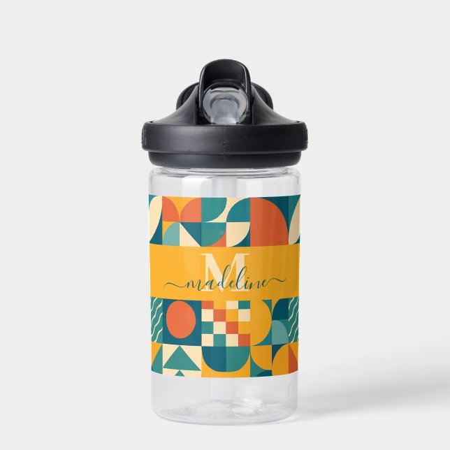 Personalised Retro Geometric Colourful  Water Bottle (Front)