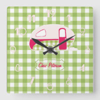 Personalised Retro Gingham Caravan Design Clock