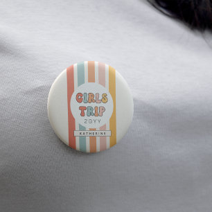 Personalised Retro Girls Trip Cute Girls Weekend 6 Cm Round Badge