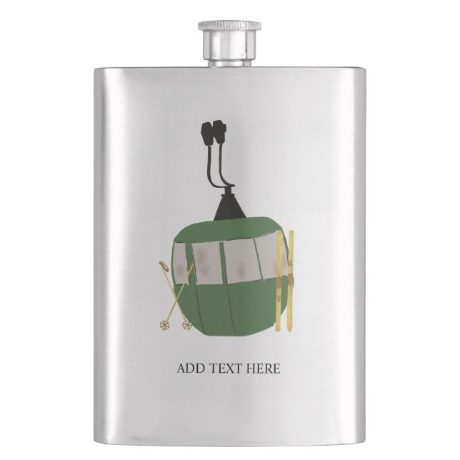 Personalised Retro Green Ski Lift Skiing Mountain  Hip Flask (Front)