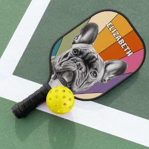 Personalised Retro Groovy Rainbow French Bulldog Pickleball Paddle