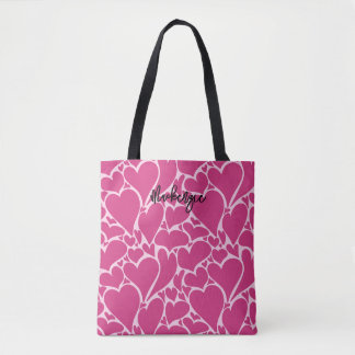 Personalised Retro Hearts Coquette Pattern Pink Tote Bag