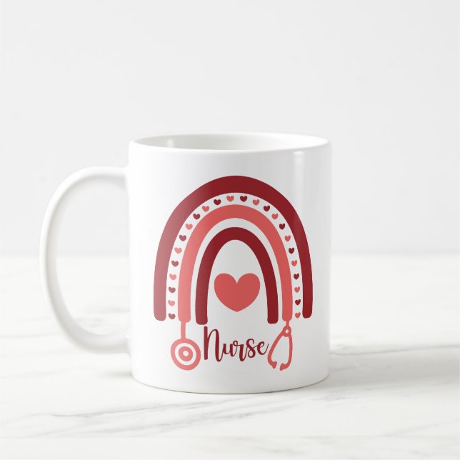 Personalised Retro Hearts Nurse Coffee Mug (Left)