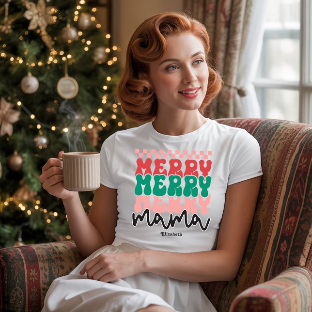 Personalised Retro Holiday Merry Merry Mama Xmas T-Shirt (Personalized Retro Holiday Merry Merry Mama Xmas T-Shirt)