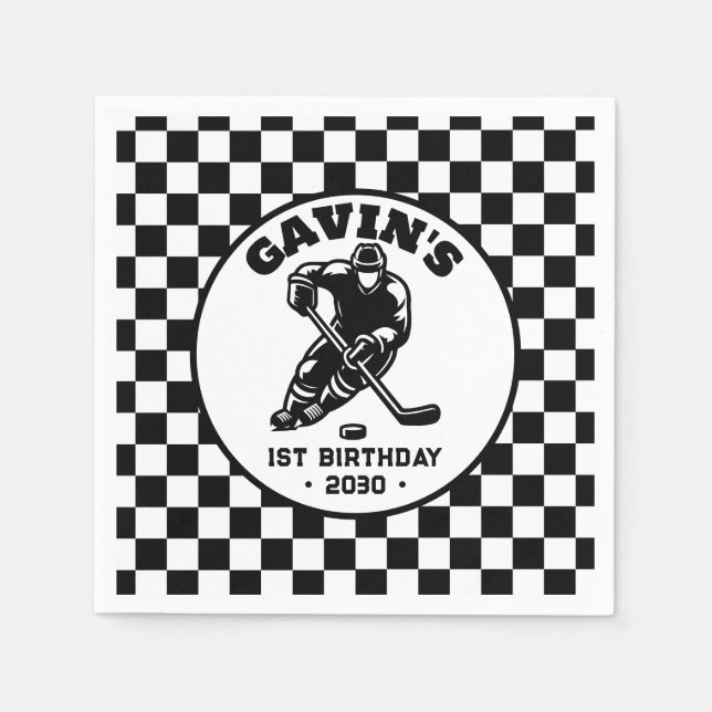 Personalised Retro Ice Hockey Birthday Party Napkin (Front)