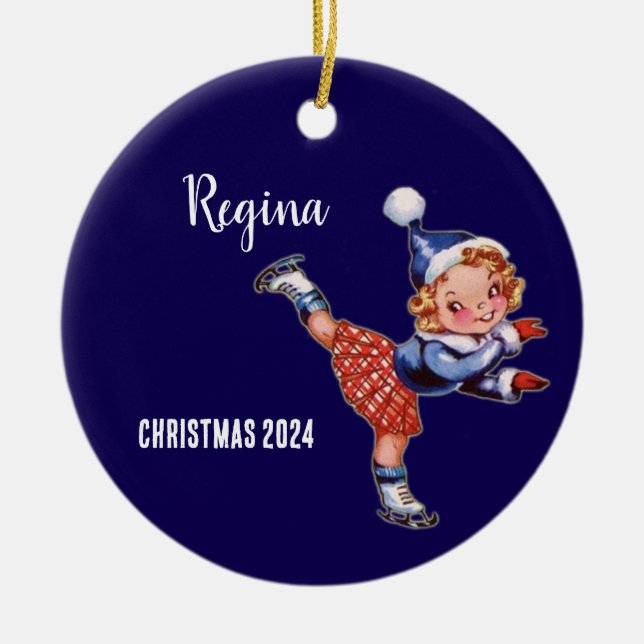 Personalised Retro Ice Skating Girl Ornament (Front)