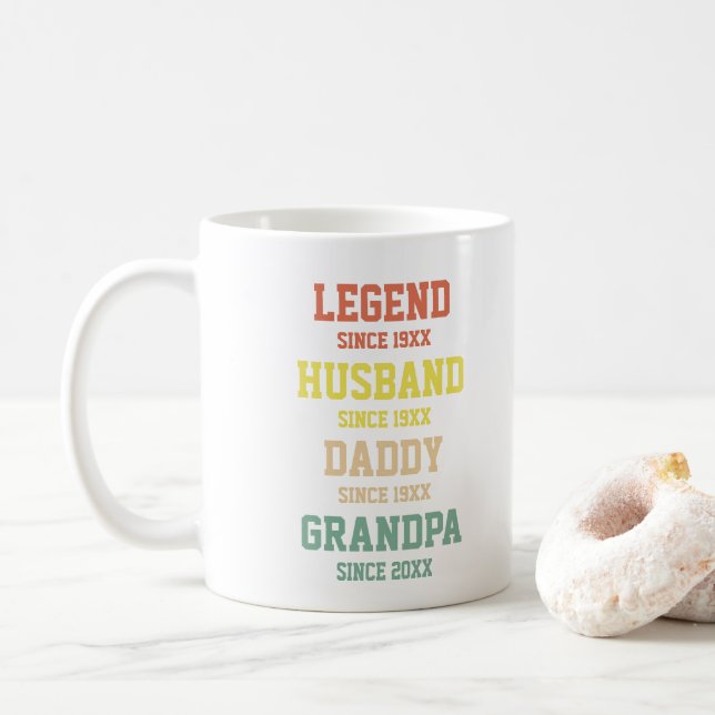 Personalised Retro Legend Husband Daddy Grandpa  Coffee Mug (With Donut)
