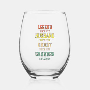 Personalised Retro Legend Husband Daddy Grandpa Stemless Wine Glass
