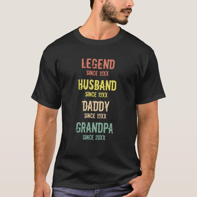 Personalised Retro Legend Husband Daddy Grandpa T-Shirt (Front)