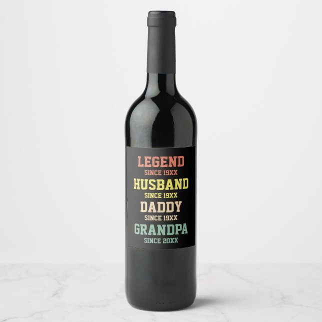 Personalised Retro Legend Husband Daddy Grandpa Wine Label (Front)