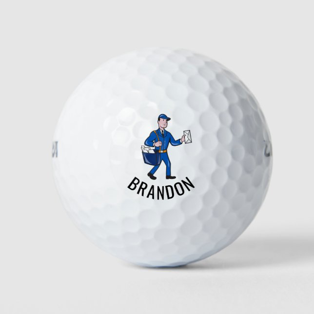Personalised Retro Mailman Postal Carrier Golf Balls (Front)
