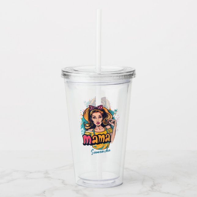 Personalised Retro  Mama Pop Art (10) Acrylic Tumbler (Front)