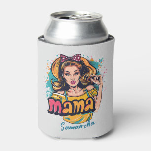 Personalised Retro Mama Pop Art (10) Can Cooler