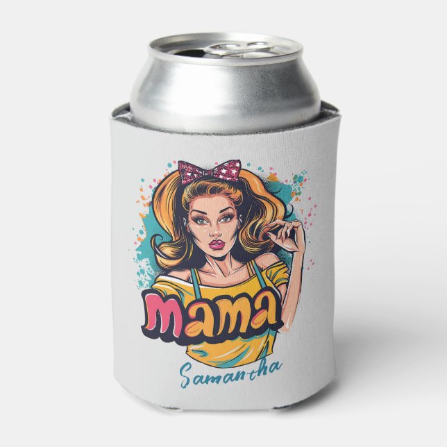 Personalised Retro  Mama Pop Art (10) Can Cooler (Can Front)
