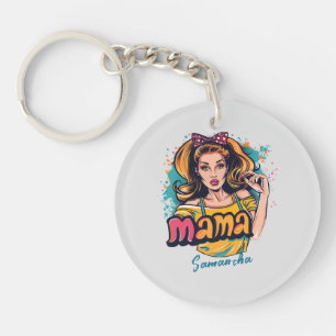 Personalised Retro Mama Pop Art (10) Key Ring