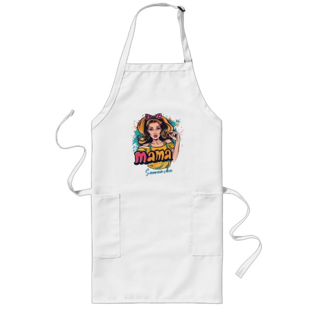 Personalised Retro  Mama Pop Art (10) Long Apron (Front)