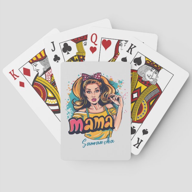 Personalised Retro  Mama Pop Art (10) Playing Cards (Back)
