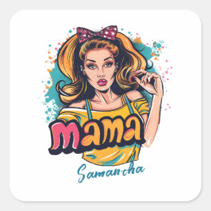 Personalised Retro  Mama Pop Art (10) Square Sticker