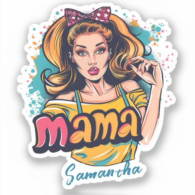 Personalised Retro  Mama Pop Art (10) Sticker (Front)
