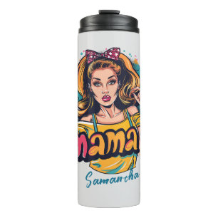 Personalised Retro Mama Pop Art (10) Thermal Tumbler