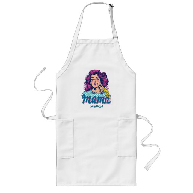 Personalised Retro  Mama Pop Art (11) Long Apron (Front)