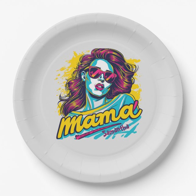 Personalised Retro  Mama Pop Art (12) Paper Plate (Front)