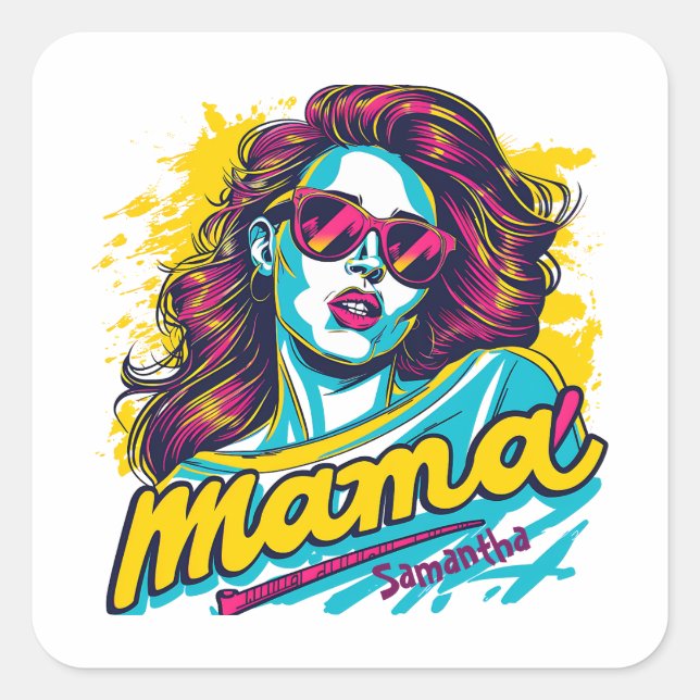 Personalised Retro  Mama Pop Art (12) Square Sticker (Front)