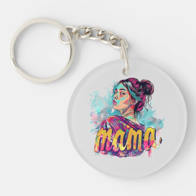 Personalised Retro  Mama Pop Art (13) Key Ring (Front)
