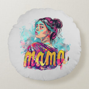 Personalised Retro Mama Pop Art (13) Round Cushion