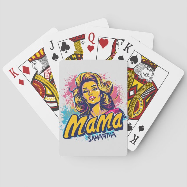 Personalised Retro  Mama Pop Art (14) Playing Cards (Back)