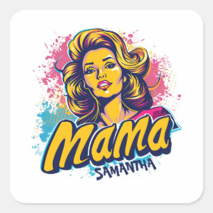 Personalised Retro  Mama Pop Art (14) Square Sticker