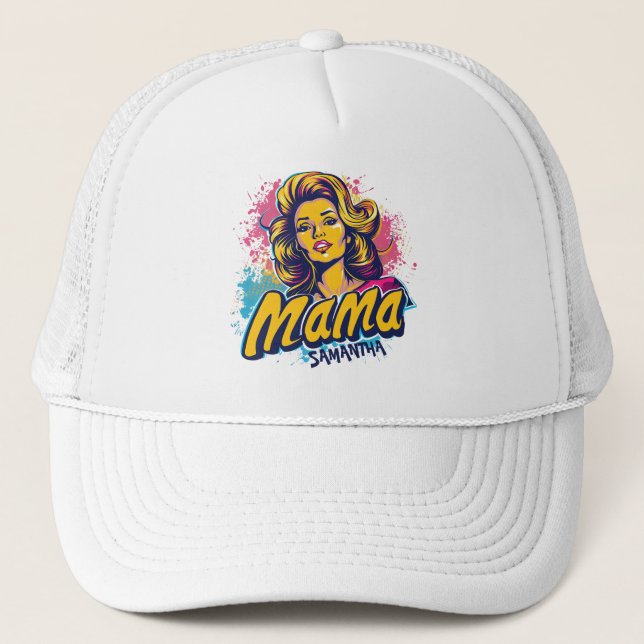 Personalised Retro  Mama Pop Art (14) Trucker Hat (Front)