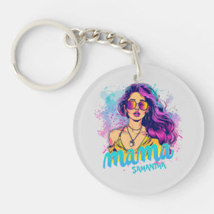 Personalised Retro Mama Pop Art (15) Key Ring