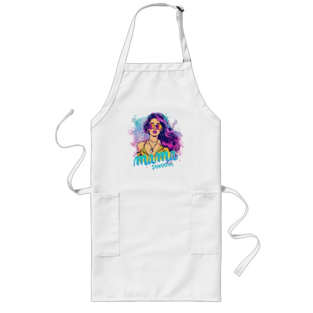 Personalised Retro  Mama Pop Art (15) Long Apron (Front)
