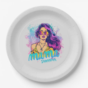 Personalised Retro  Mama Pop Art (15) Paper Plate
